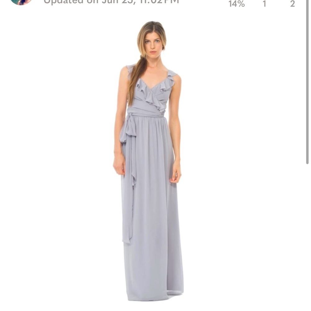 Joanna August Ceremony Collection: Lacey Wrap Dress in “Silver Bells”
